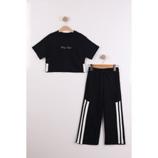 Joy Kids Kız Çocuk Modal Kumaş Nakış Detaylı Basic Takım (6-10YAŞ) (Siyah)