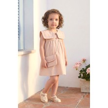 Minipodyum Kız Bebek Yakası Nakışlı Çantalı Elbise