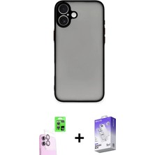 DS LLC Ieg™ iPhone 16 Kılıf Ahenk Çizgi Serisi - Siyah Bilvis 5in1 3D Magic Cam Ekran Koruyucu + Pembe