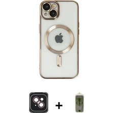 DS LLC Ieg™ iPhone 14 Kılıf Nova Işık Özel Seri - Siyah Joko Magic 5d Hayalet Cam + Pembe Pvd Metal