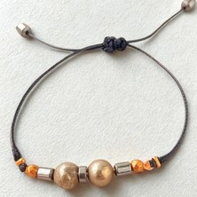 Ayre Style Doğal Taşlı Ipli Ayarlanabilir Ayre Bileklik - Pirit (8mm), Hematit Makrome Kapama Bileklik