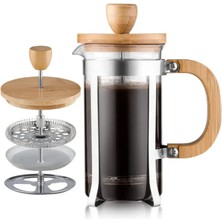Runaway Ahşap Detaylı 600 ml Cam French Press Kahve Demleme