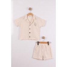 Joy Kids Erkek Çocuk Apaş Yaka %100 Pamuk Basic Müslin Takım (2-6yaş) (Bej)