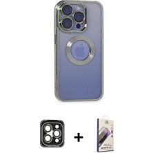 DS LLC Ieg™ iPhone 15 Pro Max Kılıf Pusula Form - Siyah Bilvis 3D Mat Cam Ekran Koruyucu + Gri Pvd Meta