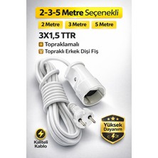 Ece Store Uzatma Kablosu 3x1,5 Ttr Cca Topraklı Seyyar Kablo Uzatma Kablosu Erkek Fiş Dişi Fiş Monteli