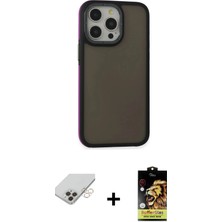 DS LLC Ieg™ iPhone 14 Pro Max Kılıf Eksen Işık - Siyah Buffer Cam Ekran Koruyucu + Gold Band Metal Ka