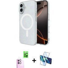 DS LLC Ieg™ iPhone 16 Plus Kılıf Ahenk Yansıma Prime - Siyah 3D Antistatik Cam Ekran Koruyucu + Pembe
