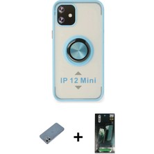 DS LLC Ieg™ iPhone 12 Mini Kılıf Yörünge Çizgi - Siyah 360 Mat Full Body Arka Koruyucu + Gümüş Sh