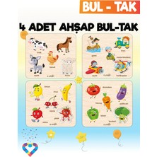 Eğitici 4 Adet Bul-Tak Oyuncak Hayvanlar, Taşıtlar, Meyveler ve Sebzeler