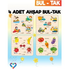 Eğitici 4 Adet Bul-Tak Oyuncak Taşıtlar, Meyveler, Sebzeler ve Iş Makineleri