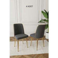 Deren Home Ada Gold 4 Adet Silinebilir Baby Face Kumaş Metal Ayak Mutfak Salon Sandalyesi