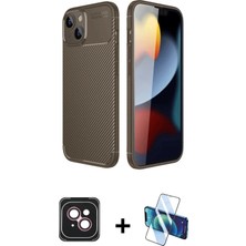 DS LLC Ieg™ iPhone 14 Kılıf Eksen Form Prime - Siyah 3D Antistatik Cam Ekran Koruyucu + Pembe Pvd Metal