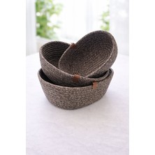 Nays Home Decor Nays Homehasır Oval 3'lü El Dokuma Oval Sepet Banyo ve Mutfak Organizeri
