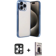 DS LLC Ieg™ iPhone 15 Pro Max Kılıf Vadi Minimal - Siyah Bilvis Hayalet Cam Ekran Koruyucu + Lacivert P