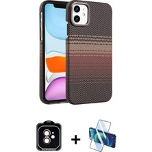 DS LLC Ieg™ iPhone 11 Kılıf Doruk Serisi - Siyah 3D Antistatik Cam Ekran Koruyucu + Turuncu Pvd Metal K