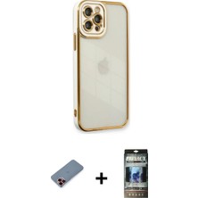 DS LLC Ieg™ iPhone 12 Pro Kılıf Çekirdek Klasik Serisi - Siyah 34D Hayalet Izgaralı Cam + Kırmızı