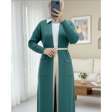 Moda Morfo Cepli Yırtmaçlı Uzun Triko Hırka  -Mint