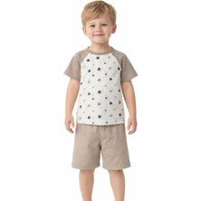 Organickid Grey Star Erkek Çocuk Gri Kısa Kollu T-Shirt ve Şort Takım