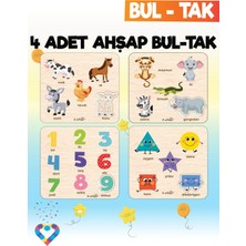 Esa Kids Eğitici 4 Adet Ahşap Bul-Tak Oyuncak Hayvanlar, Rakamlar ve Geometrik Şekiller 1 - 8 Yaş İçin