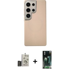 DS LLC Ieg™ Galaxy S24 Ultra Kılıf Eksen Prime - Şeffaf 360 Full Body Arka Koruyucu + Gold Bilvis Tita