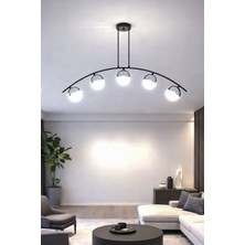Fer Avize Le-Man Modern Tasarım Krom Kasa Yemek Masası Üstü - Salon 5li LED Avize