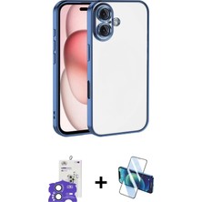 DS LLC Ieg™ iPhone 17 Kılıf Vadi Minimal - Siyah 3D Antistatik Cam Ekran Koruyucu + Açık Mavi Bilvis