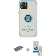DS LLC Ieg™ iPhone 12 Pro Max Kılıf Yörünge Çizgi - Şeffaf Royal Nano Ekran Koruyucu + Mavi Renkli