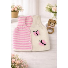 El Örgüsü Kelebekli Pembe Beyaz Bebekyeleği