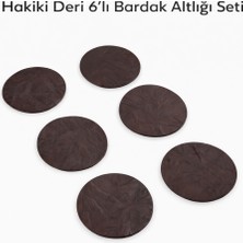 Plush Studio İstanbul 10 cm Çap Kahverengi Hakiki Desenli Deri Bardak Altlığı 6’lı Set – Dekoratif Masa Koruyucu