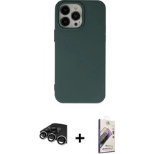 DS LLC Ieg™ iPhone 14 Pro Max Kılıf Ahenk Serisi - Siyah Bilvis 3D Mat Cam Ekran Koruyucu + Gümüş Ra