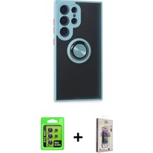 DS LLC Ieg™ Galaxy S24 Ultra Kılıf Yörünge Çizgi - Siyah Bilvis 3D Cam Ekran Koruyucu + Sarı Raze M