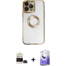 DS LLC Ieg™ iPhone 14 Pro Max Kılıf Pusula Form - Siyah Bilvis 5in1 5d Magic Hayalet Cam Ekran Koruyucu