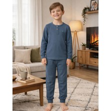 Organickid Cosy Erkek Çocuk Denim Mavi Kaşkorse Pijama Takımı