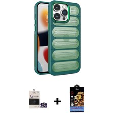 DS LLC Ieg™ iPhone 14 Pro Max Kılıf Yadigar Doku Özel Seri - Siyah Buffer Hayalet Cam Ekran Koruyucu +