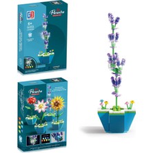 Toyska Saksılı Renkli Işıklı Blok Çiçek - Yapım Çiçek Seti Lavender 161 Parça