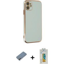 DS LLC Ieg™ iPhone 12 Kılıf Yankı Serisi - Siyah Polymer Nano Ekran Koruyucu + Açık Yeşil Metal Kam