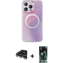 DS LLC Ieg™ iPhone 15 Pro Kılıf Pusula Form - Siyah 360 Mat Full Body Arka Koruyucu + Gümüş Raze Met