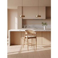 Gazzini Furniture Gazel Bambu Hasırlı Ahşap Bar Sandalyesi