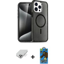 DS LLC Ieg™ iPhone 14 Pro Max Kılıf Nova Asil Prime - Siyah 18D Cam Ekran Koruyucu + Gümüş Band Meta