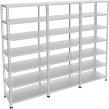Alanraf 7 Katlı 3'lü Bitişik Galvaniz Çelik Raf - Depo, Arşiv, Kiler, Dosya, Market Rafı 31X75X200 cm