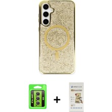 DS LLC Ieg™ Galaxy S23 Kılıf Eksen Çizgi - Siyah Mat Seramik Nano Ekran Koruyucu + Sarı Raze Metal Ka