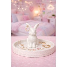 PremiumPort Mermer Görünümlü Tavşan Figürlü Takı Standı, Yüzük, Küpe ve Kolye Organizer