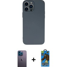 DS LLC Ieg™ iPhone 13 Pro Max Kılıf Ahenk Serisi - Siyah 18D Cam Ekran Koruyucu + Mavi Neon Fosforlu Ka
