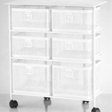 Yıldıray Metal 3 Katlı 6 Çekmeceli Tekerlekli Sebzelik ve Çok Amaçlı Mutfak Düzenleyici - Beyaz