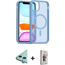 DS LLC Ieg™ iPhone 11 Kılıf Siluet Minimal Prime - Siyah Bilvis 3D Cam Ekran Koruyucu + Mavi Raze Metal