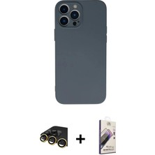DS LLC Ieg™ iPhone 13 Pro Max Kılıf Ahenk Serisi - Siyah Bilvis 3D Mat Cam Ekran Koruyucu + Gold Raze M