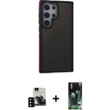 DS LLC Ieg™ Galaxy S23 Ultra Kılıf Eksen Işık - Şeffaf 360 Full Body Arka Koruyucu + Siyah Pvd Metal