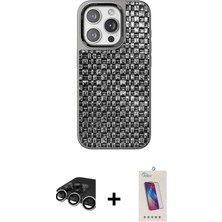 DS LLC Ieg™ iPhone 15 Pro Kılıf Siluet Form Serisi - Siyah Joko 5d Cam + Gümüş Raze Metal Kamera Len