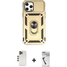 DS LLC Ieg™ iPhone 12 Pro Max Kılıf Ahenk Klasik - Şeffaf Uv Polymer Nano Ekran Koruyucu + Gold Shine