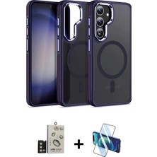 DS LLC Ieg™ Galaxy S24 Kılıf Yörünge Klasik - Siyah 3D Antistatik Cam Ekran Koruyucu + Gold Bilvis Ti